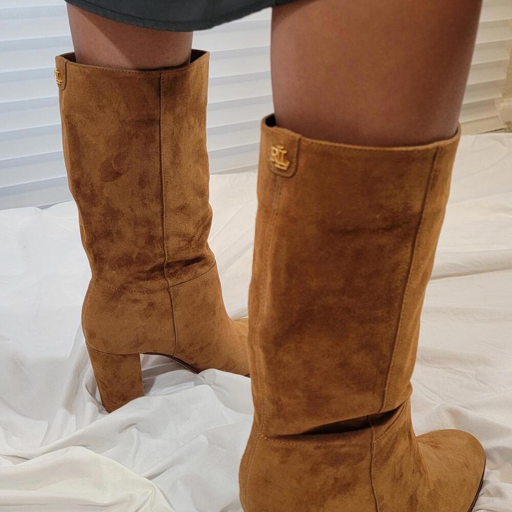 Ralph Lauren Tan Suede Mid-Calf Boots